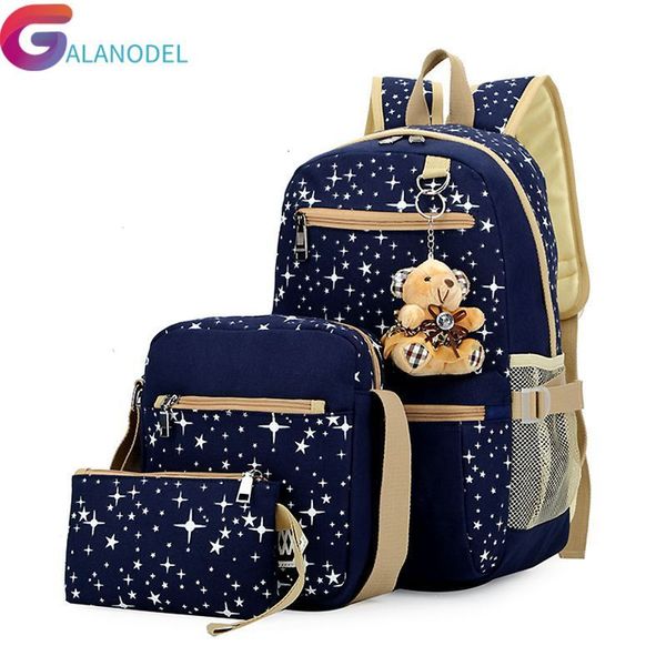 

fashion canvas 4pcs/set school backpacks college schoolbag women plecak for teenager girl and boys rucksack moclila shoulder bag