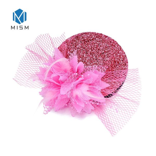 

m mism 2018 vintage feather mesh wedding hairband for women veiling headdress clip net veil cocktail hat hair party hat