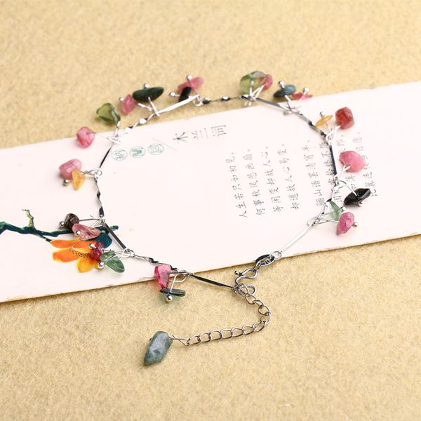 

crystal file natural crystal garnet anklet tourmaline womens minimalist fashion handmade korean-style accessories lengthen anklet, Red;blue