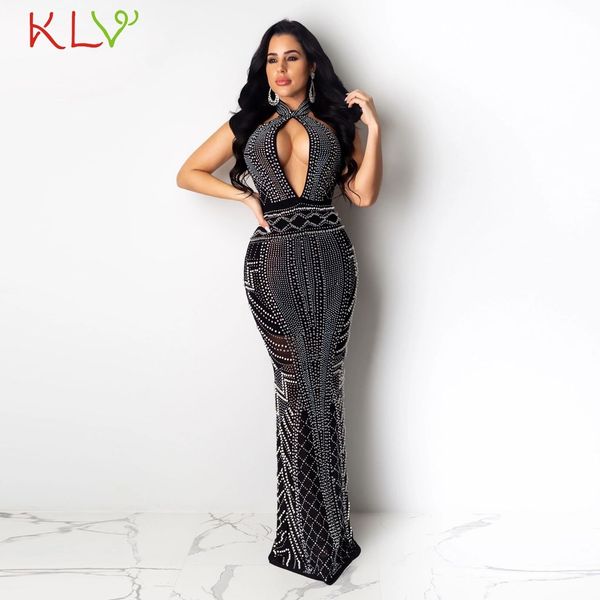 

party dress women diamond evening long dress elegant halter maxi dresses sundress vestidos plus size summer clothes 19dec, Black;pink