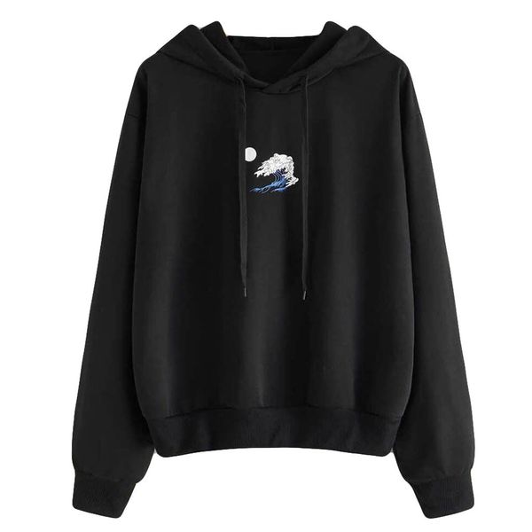 

autumn winter women hoodies pullover casual drawstring print black kawaii oversized hoodie sweatshirt women clothing