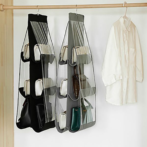 

6 grids hanging storage bags fotable large transparent storage holder anti-dust organizer for handbag purse rack hook hanger