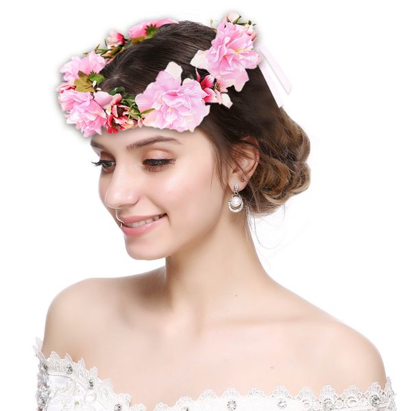 

m mism rose flower wreath crown floral garland women girls bridal adjustable ribbon headband hair band wedding hair accessories