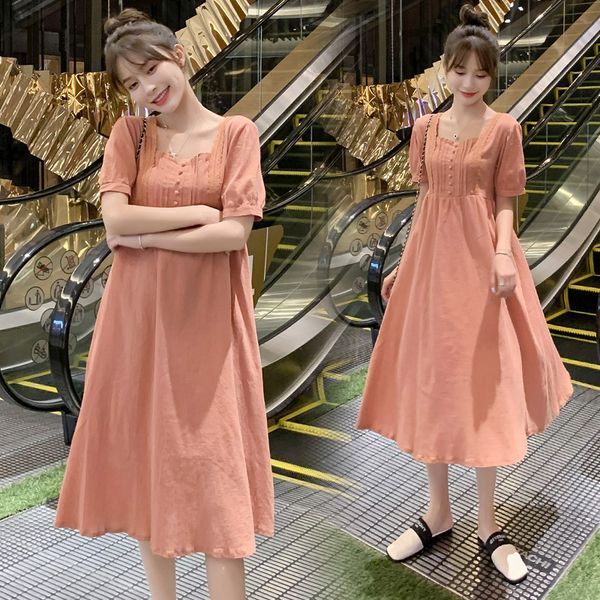 

maternity dresses pink cotton long dress 2021 summer fashion a-line loose high waist clothes for pregnant women pregnancy, White