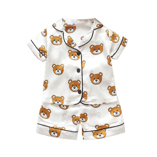 

baby boys girls clothes set short sleeve blouse +shorts sleepwear pajamas cartoon print outfits set, White