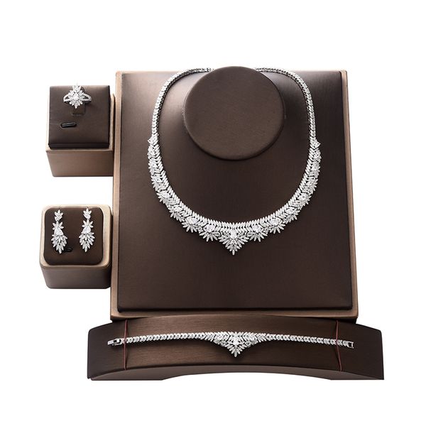 

jewelrt set hadiyana gorgeou vintage women necklace earrings ring and bracelet set party jewelry zircon cn1514 conjunto de joyas, Silver