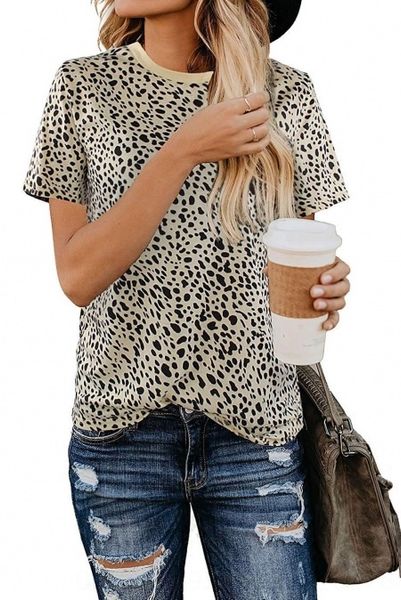 

свободные круглым леопардовым принтом женщин-2020 до 2020 года свободные круглым воротом с коротким рукавом женщин воротником с коротким рук, White