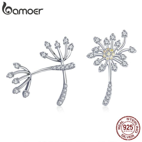 

bamoer genuine 925 sterling silver blooming dandelion love exquisite stud earrings for women fashion silver jewelry sce506, Golden