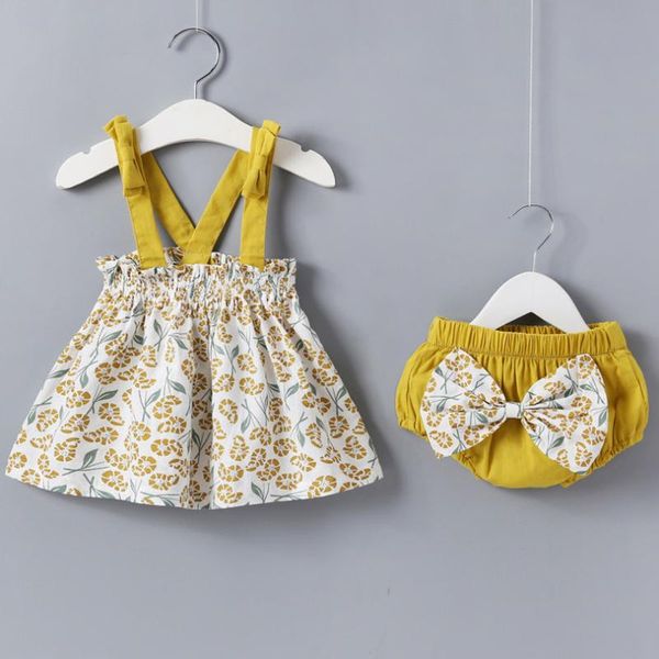 

new toddler girls pp pants suit children's clothing kids cute summer girls small overall dress + floral bow shorts suit cotton, White