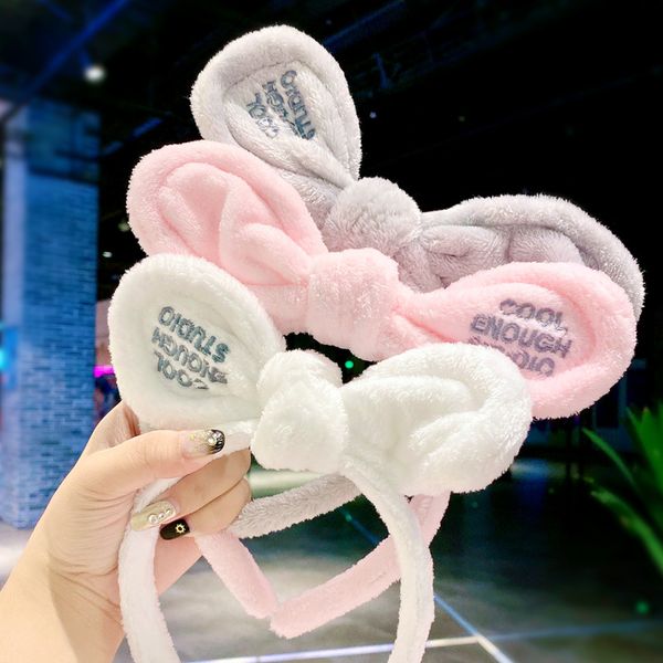 

2020 women girls cute plush bow ears soft hairbands hair holder headband lovely hair ornament fashion accessories, Slivery;white