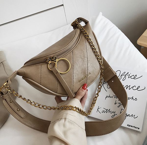 

новый стиль мода складка поясная сумка женская простая двухцветная цепочка сплошной цвет нагрудная сумка женские поясные сумки сумка 5#цвет
