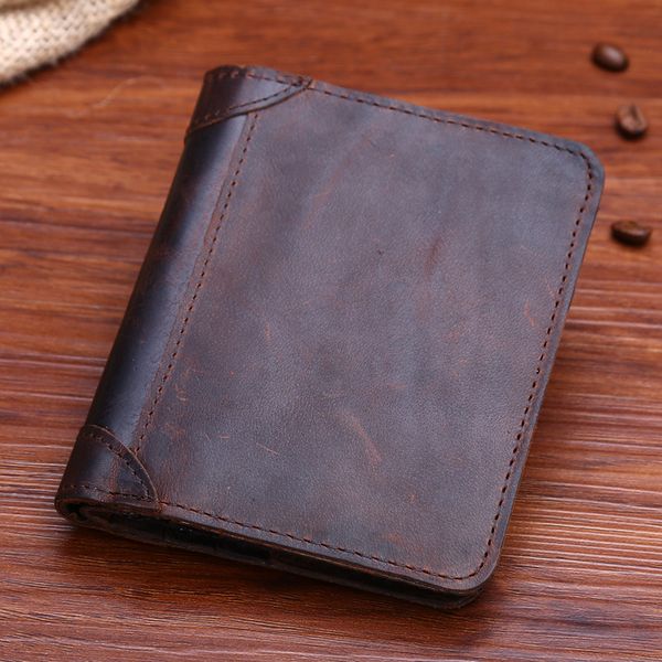 

новый кожаный short кошелька повседневный crazy horse кожи вертикальный бумажник серебряный зажим многофункциональный man, Red;black