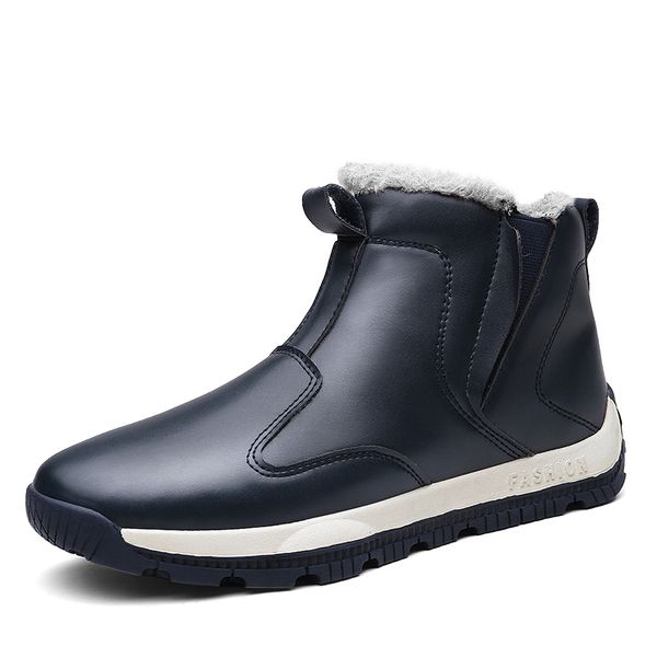 

new men's snow boots winter keep warm shoes man pu wear-resisting casual sneakers slip-on booties male plus size 14, Black