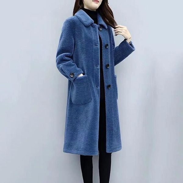 

women new 2019 winter real composite shearling lamb fur coat women genuine wool jacket with faux suede leather liner outwear n42, Black