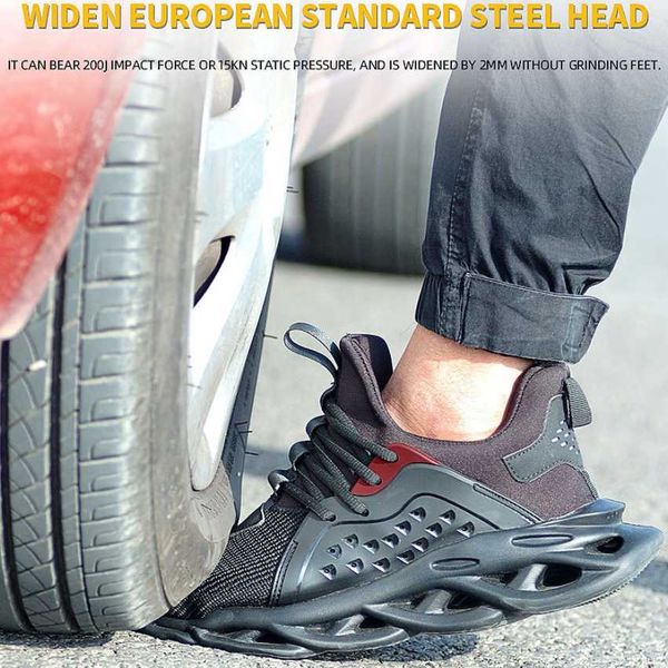 

dm12 steel toe safety shoes mens lightweight breathable puncture proof light sneaker non-slip industrial construction work shoes, Black