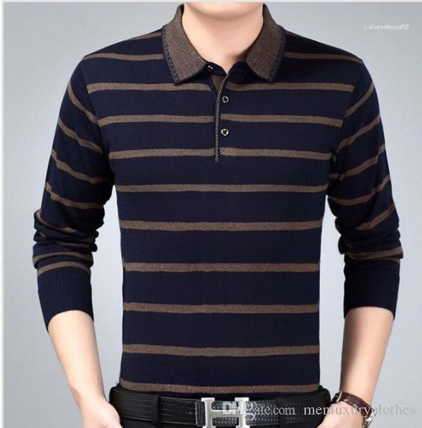 

designer polo tshirt autumn spring business new male knitted striped polos fashion father clothing men, White;black
