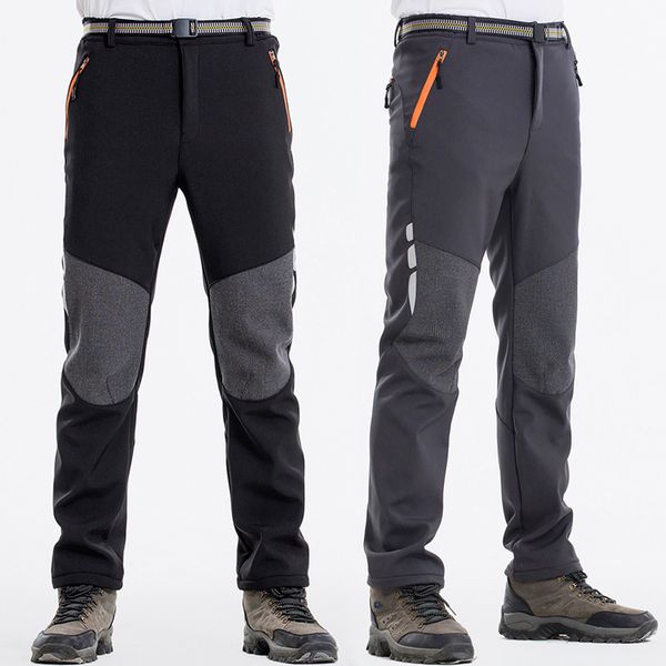 

windproof mens winter hiking pants quick dry fleece trekking trousers thermal camping pants pantolon pant for male, Black;blue