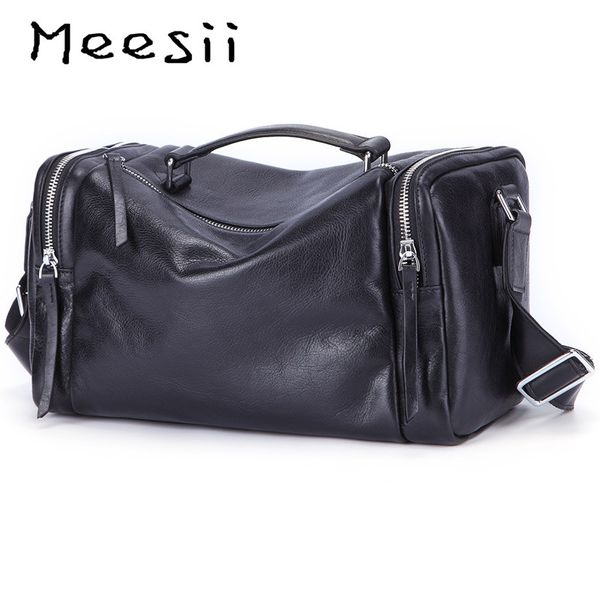 

meesii men genuine leather travel bag black large capacity handbag tote casual crossbody bags duffel bags luggage shoulder bag