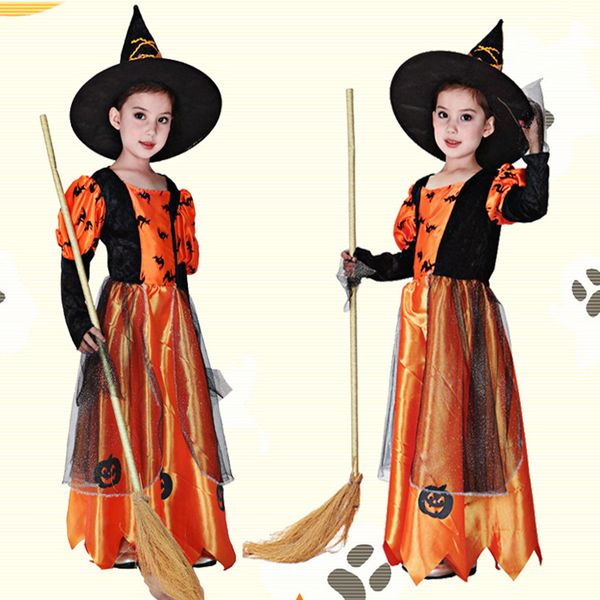 

2018 new arrival halloween party children kids cosplay witch costume for girls halloween costume party witch dress with hat, Black;red