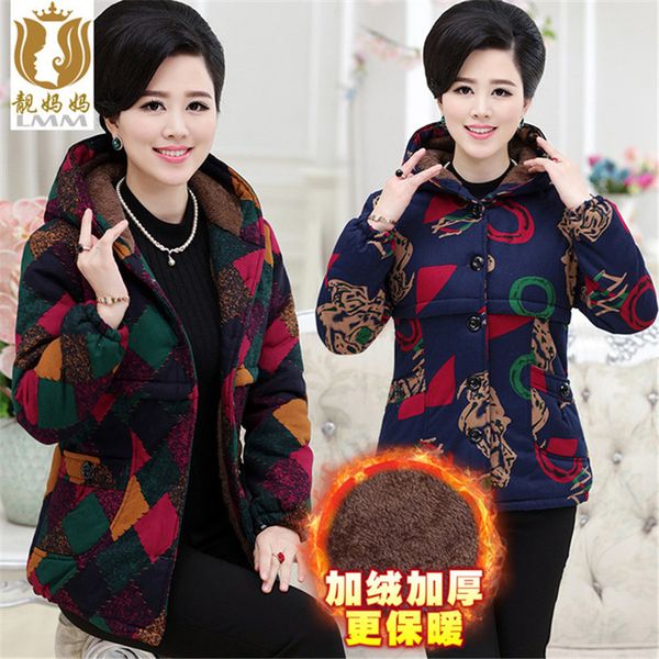 

big size 4xl short hooded parkas middle aged women winter jackets coat women warm thicken jaqueta feminina inverno overcoat, Black