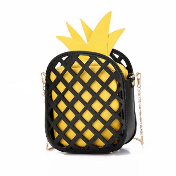 

2020 brand leather cute handbag for women lovely pineapple bag with chain hollow out mini women's fruit handbags purse for girls