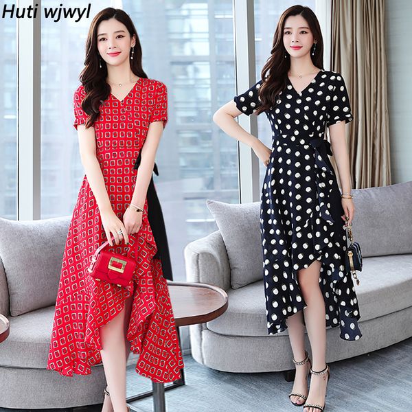 

plus size summer vintage chiffon black midi dress 2019 korean women elegant bodycon boho beach sundress party red vestidos, Black;gray