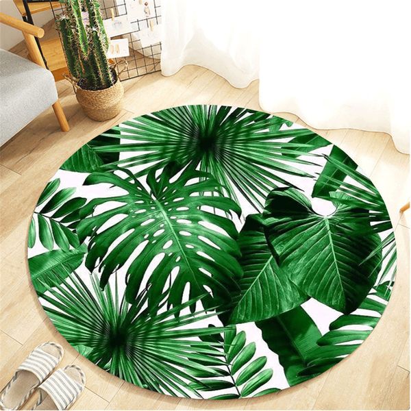 

leaves printed botany elements green fresh blankets round bathroom carpet absorb water 55cm living room carpets accessories
