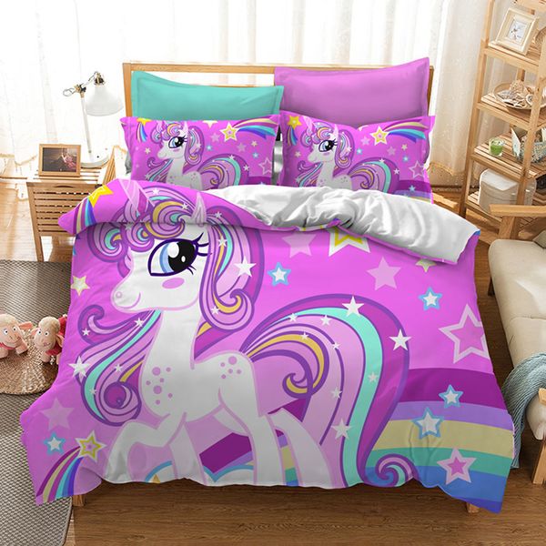 Cartoon Unicorn Bedding Set Girls Cute Popular Rainbow Duvet Cover