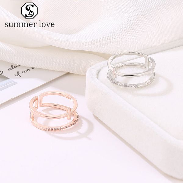 

новая мода личность двойной открытое кольцо для женщин серебро розовое золото мини кристалл кольцо adjust обручальное свадьба день святого в, Silver