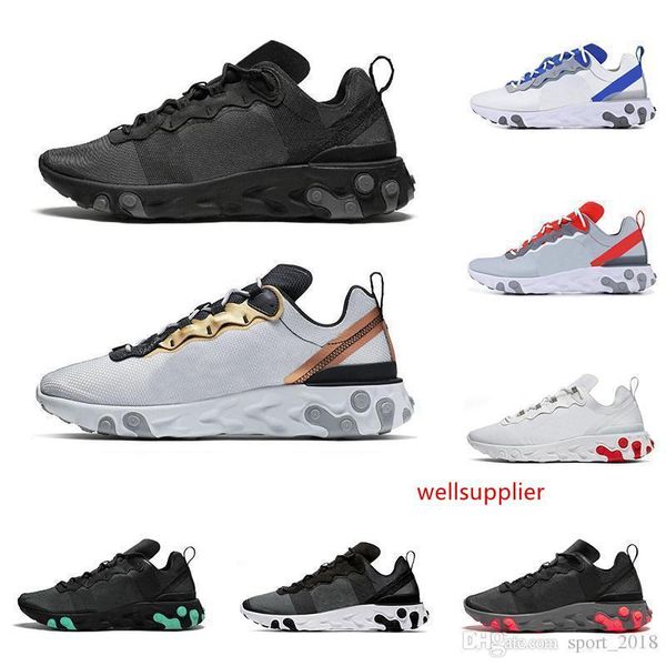 

element 55 react men women running shoes triple black metallic gold solar red total orange fashion mens trainers sports sneakers