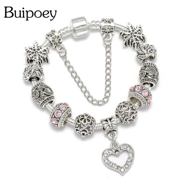 

buipoey silver color heart charms bracelets for women flowers beaded fine fashion bangle original girls boys kids jewelry gift, Golden;silver