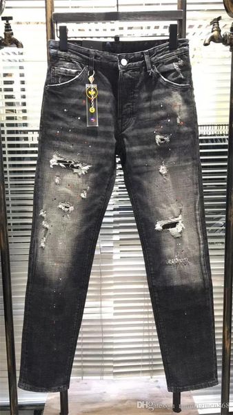 

new arrivals men jeans fashion designers design distressed ripped jeans motorcycle hip hop paint hole jeans trouser size 28-38, Blue