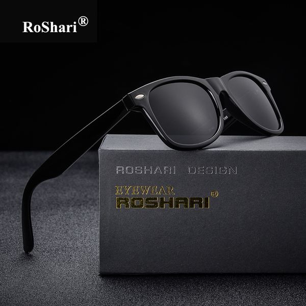 

roshari classic polarized sunglasses men women square frame driving sun glasses men goggle uv400 lentes de sol mujer 2140, White;black