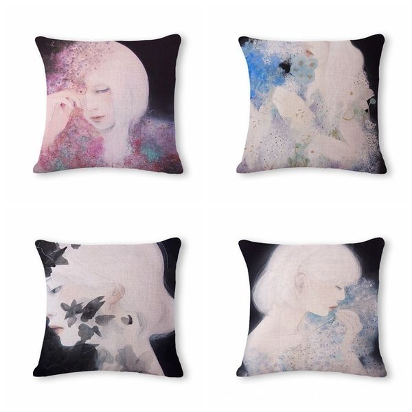 

aestheticism girl pattern cotton flax pillow back cushion cushion can customized