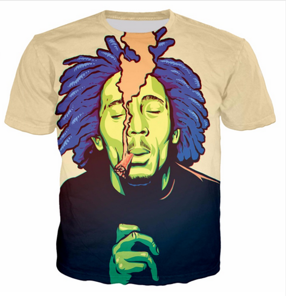 

casual mens womans bob marley 3d hd print t-shirt summer short-sleeved o-neck t-shirt fashion style shirt brand tees dx041, White;black