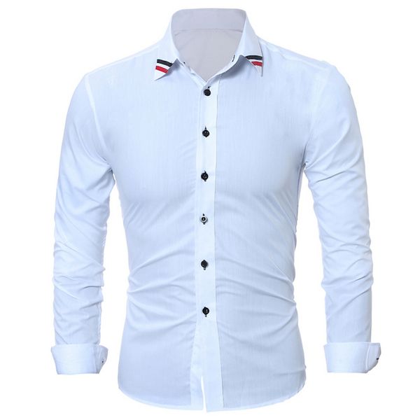 

FashionMen Shirt Brand Men's Solid color Long sleeve Shirt Camisa Masculina Casual Slim Mens Dress ShirtsChemise HommeH7672