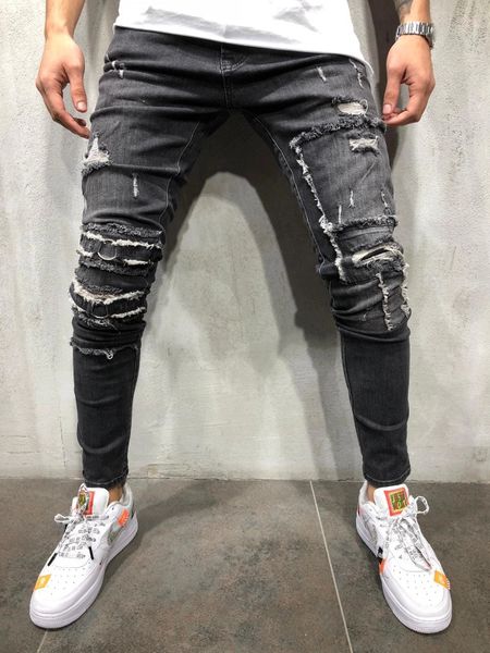 

washed mens jeans spring holes light blue skinny pockets designer jean fly zipper pencil pants