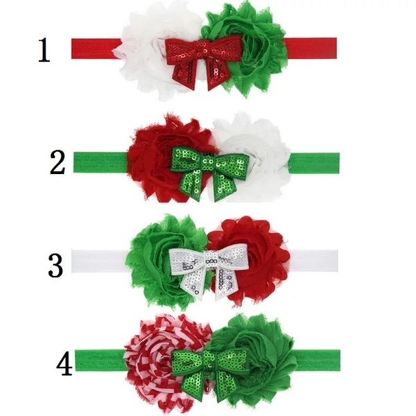 

baby girl nylon christmas headbands / green red white sequin bowknot - pack of 3 (satin flower set), Silver
