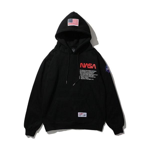 

nasa letters printed mens casual designer hoodies hooded high street pullover male female hip hop sweatshirts, Black