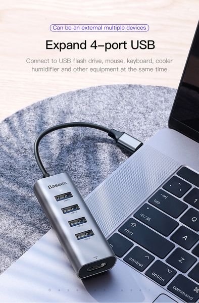

baseus multi usb c hub to 3.0 usb hdmi adapter for macbook pro accessories type c hub rj45 card reader ethernet usb splitter