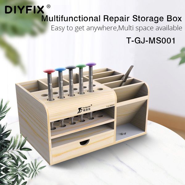 

diyfix multifunctional wooden storage box mobile phone repair deskstorage screwdriver tweezer magnetic holder parts box tool