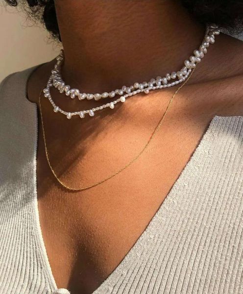 

freshwater pearl necklace choker female simple chain accessories, Golden;silver