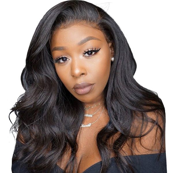 

360 lace frontal wig body wave lace front human hair wigs pre plucked brazilian lace wig remy hair, Black