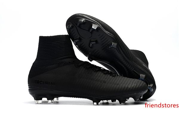 

new arrival full black soccer cleats mercurial superfly kids soccer shoes high ankle cristiano ronaldo mens womens football boots
