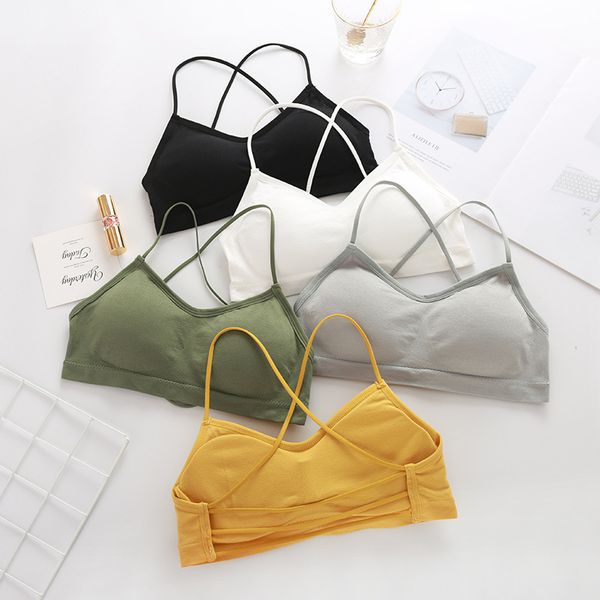 

cross strap bralette seamless sports bra padded push up underwear brassiere sport femme gym breathable fitness shirt vest, White;black