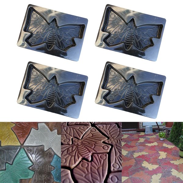 

4x pavement mold patio concrete stepping stone path mould maker - butterfly