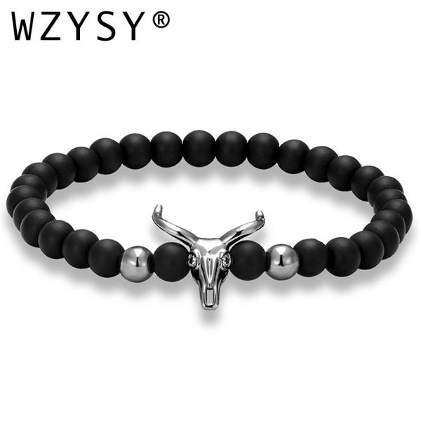 

charm 6mm natural black matte zircon micro inlaid alloy momentum bull head elastic bracelet for men and male