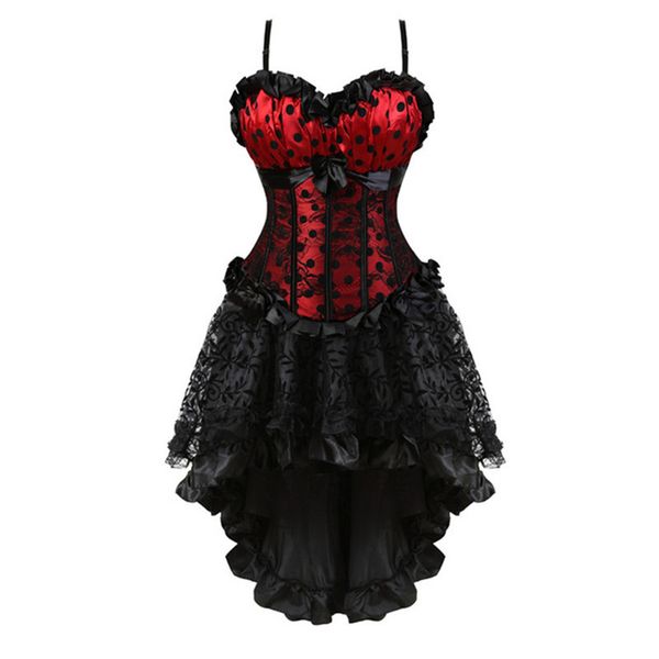 

corset dresses for women plus size dot lace skirt bustiers & corsets with straps vintage gothic elegant fashion korse, Black;white