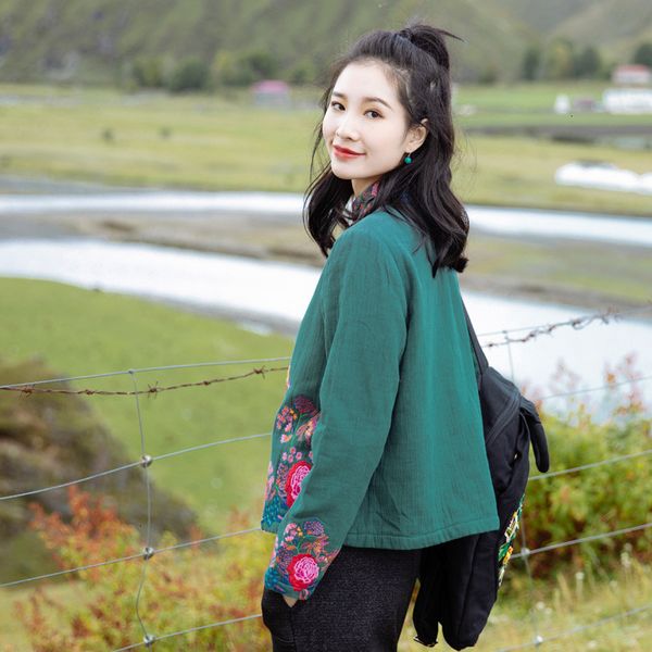 

2019 autumn embroidered women's chinese style thickened tang style short coat, Black