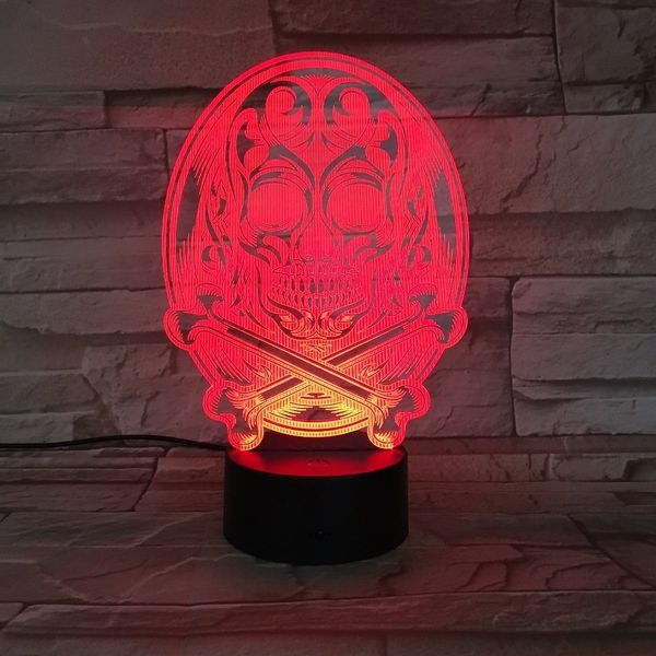 

3d skull led color changing lamp multi-colored bulbing light acrylic 3d hologram illusion desk lamp new arrived gift for friends